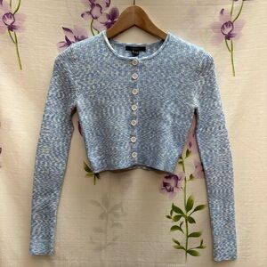 Forever 21 Light Blue Cropped Button Long Sleeve Crew Neck Cardigan